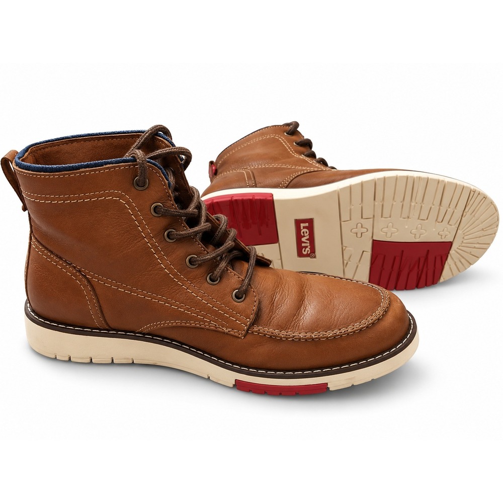 Levi's Brown Tumbled Leather Casual Moc-Toe Ankle Boots Lug Sole